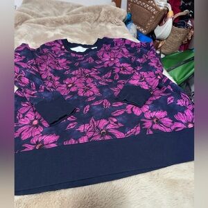 Lularoe Hannah Floral Sweatshirt with Purple and Navy Design L